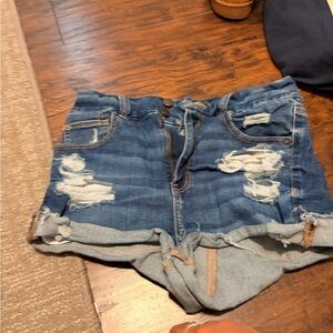 American Eagle Outfitters Blue Distressed Jean Shorts